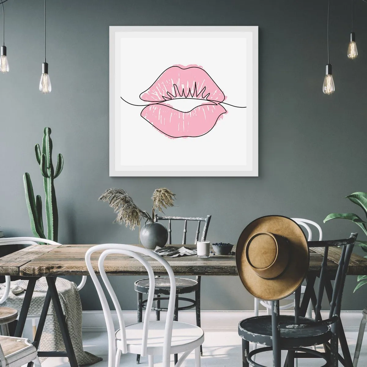 Poster în ramă albă - Vrei un sărut? - 60x60 cm