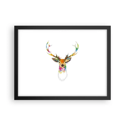 Poster în ramă neagră - Cerb blând scăldat în culoare - 40x30 cm