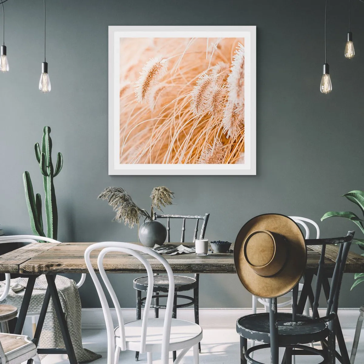 Poster în ramă albă - Foșnetul auriu al ierburilor - 40x40 cm