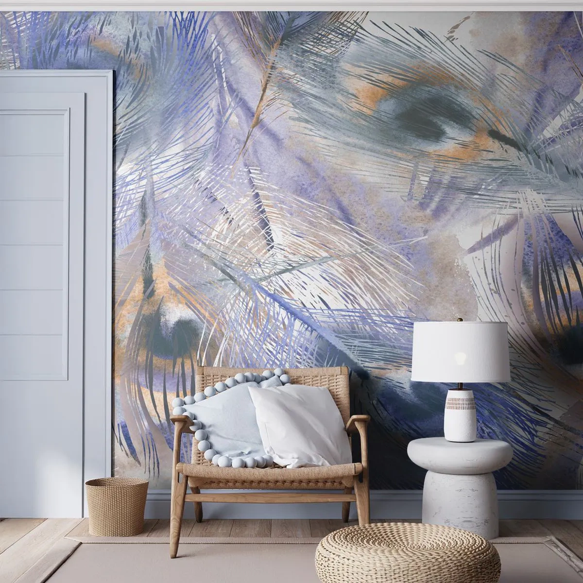 Tapet Premium Sand - Compoziția penelor de păun - Abstracția, Pana de paun, Boho - 100x70 cm