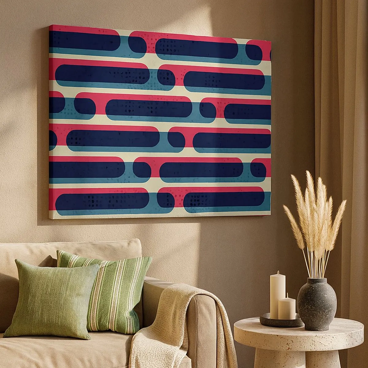 Tablou pe pânză Canvas - Model retro geometric cu culori pastelate - 70x50cm - Înăuntru și înainte - Decorațiune modernă pentru perete pentru living și dormitor ARTTOR