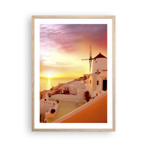 Poster în ramă de stejar deschis - Dizolvându-se în alb și auriu - 50x70 cm