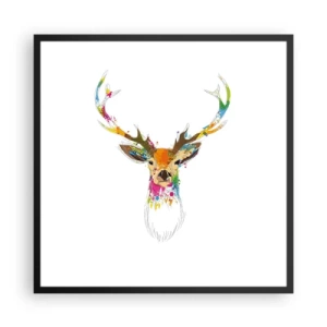Poster în ramă neagră - Cerb blând scăldat în culoare - 60x60 cm