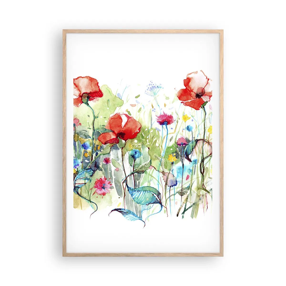 Poster în ramă de stejar deschis - O pajiște înflorită în luna mai - 70x100 cm