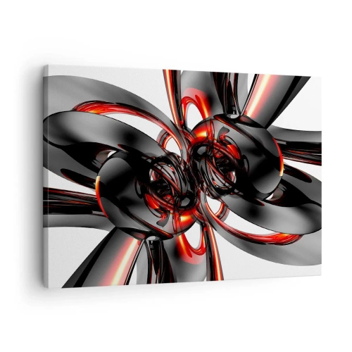 Tablou pe pânză Canvas - Grafică 3D abstractă cu elemente negre și roșii - 70x50cm - Mișcare în grafit și roșu - Decorațiune modernă pentru perete pentru living și dormitor ARTTOR
