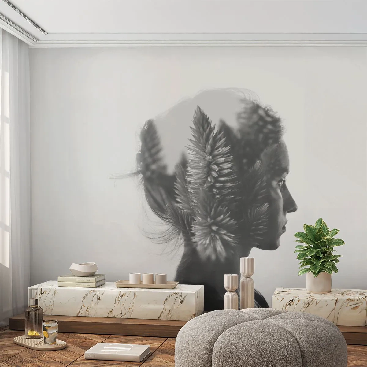 Tapet Autoadeziv Deluxe Sticker - Doamna din pădurea de pini - Abstracția, Femeie, Bucată - 250x175 cm