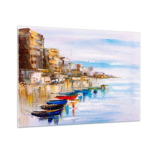 Tablou pe sticlă - Port urban multicolor - 100x70 cm