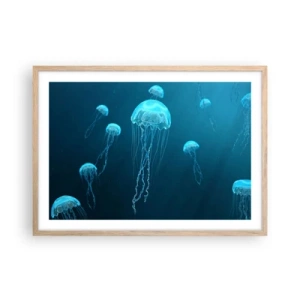 Poster în ramă de stejar deschis - Dansul oceanic - 70x50 cm
