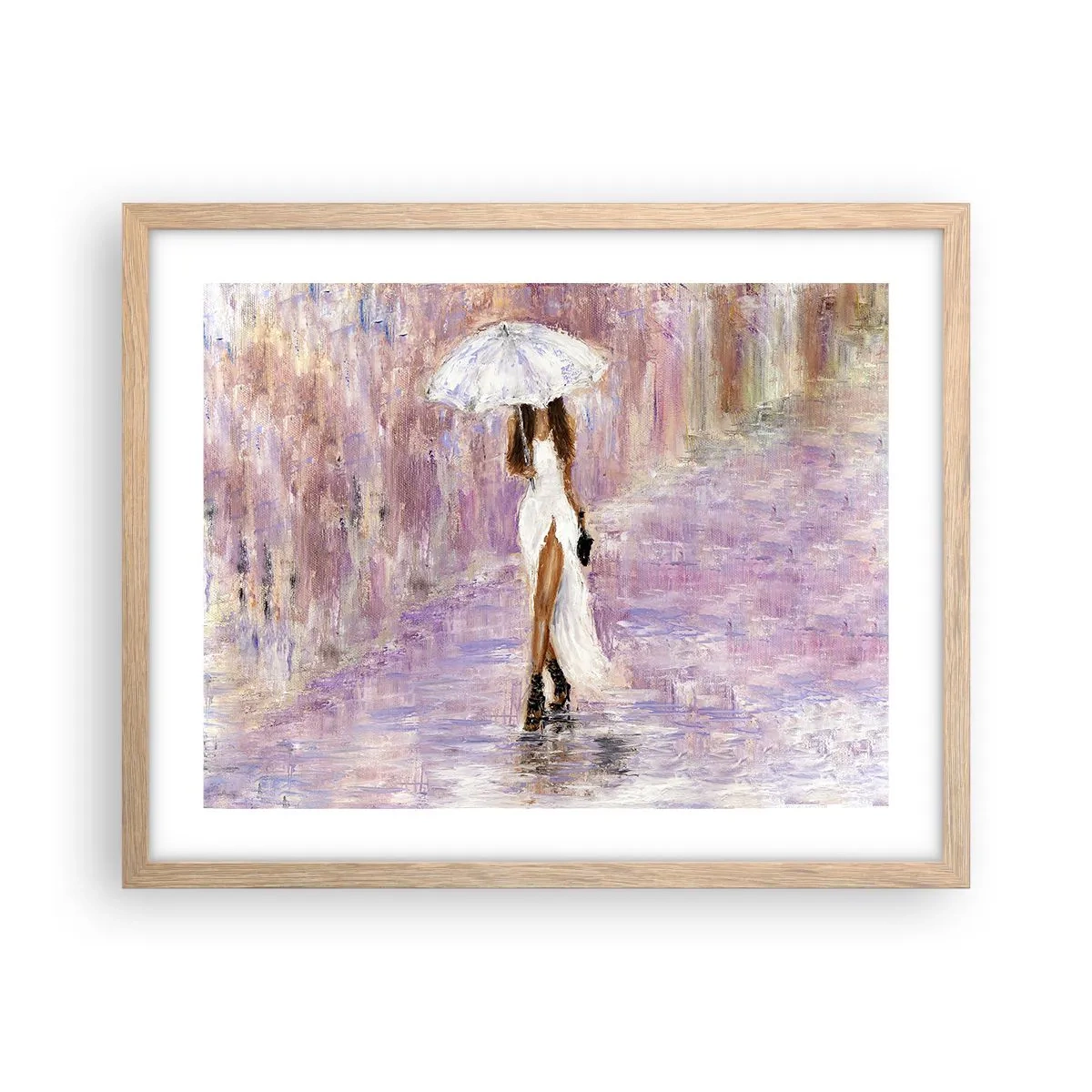 Poster în ramă de stejar deschis - În ploaia de liliac - 50x40 cm