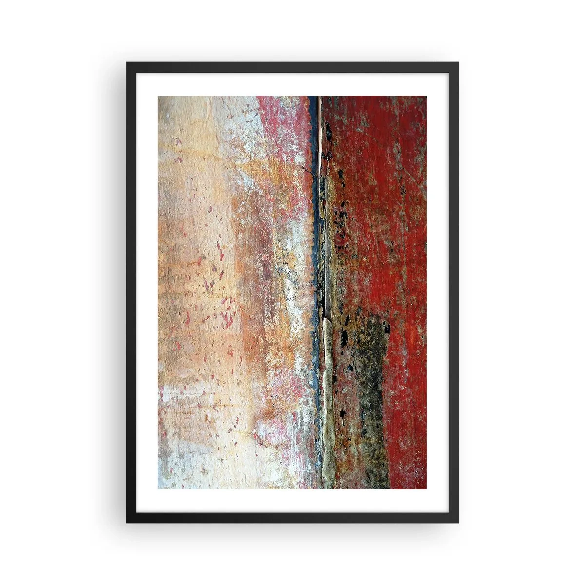 Poster în ramă neagră - Textură abstractă cu abraziuni în roșu și bej - 50x70cm - Oare este marea? - Decorațiune modernă pentru perete pentru living și dormitor ARTTOR