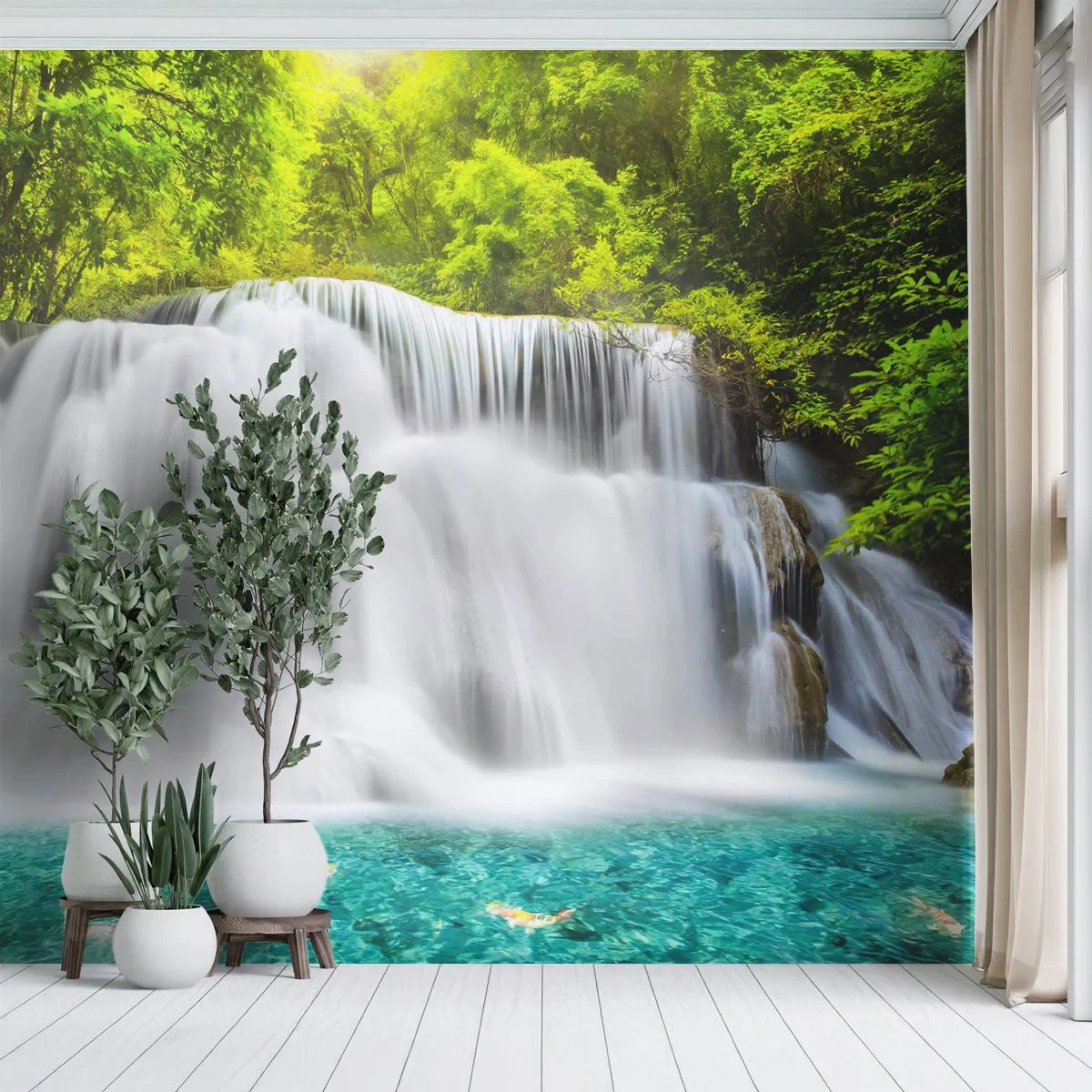 Tapet Premium Sand - O cascadă spumoasă de la verde la azur - Peisaj, Cascadă, parc național - 100x70 cm