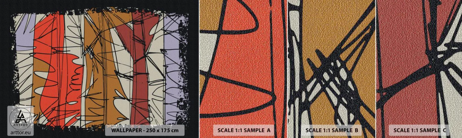 Mostră tapet Premium Canvas - Compoziție spontană - Abstracția, Bucată, Mâzgălituri - 100x30 cm