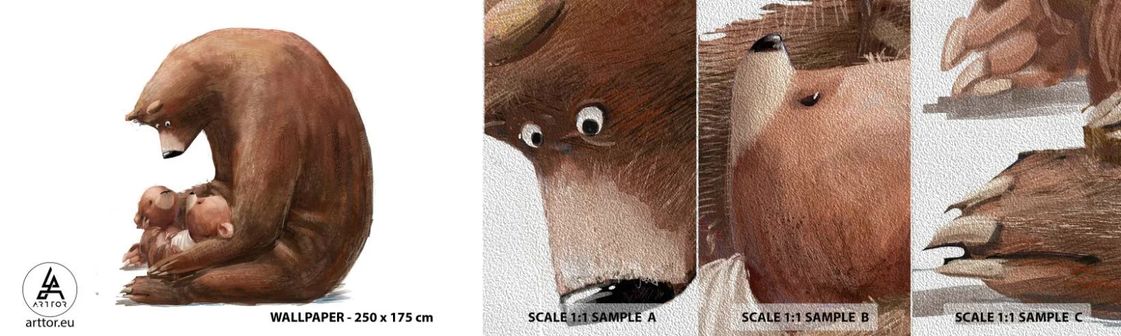 Mostră tapet Premium Sand - Vise plăcute, copii - Pentru copii, Urs, Familie - 100x30 cm