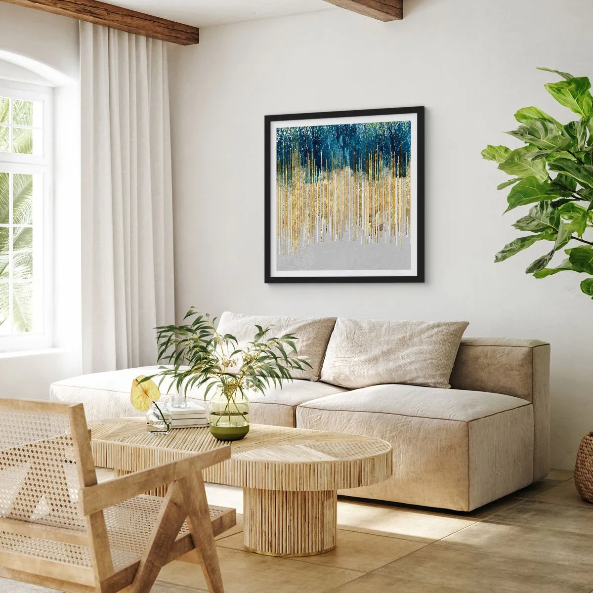 Poster în ramă neagră - Granița aurită - 50x50 cm