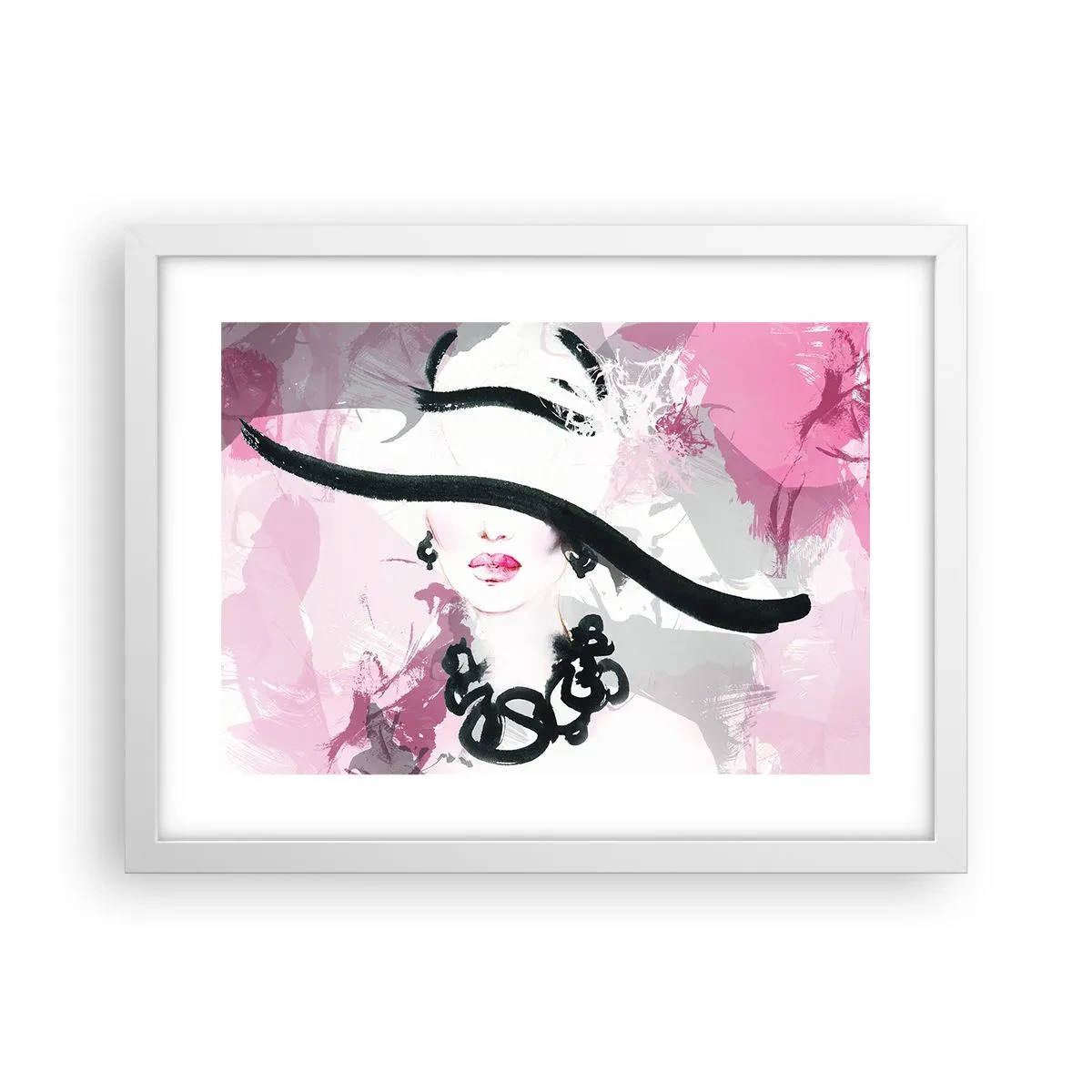 Poster în ramă albă - Studiu unei dame în negru și roz - 40x30 cm
