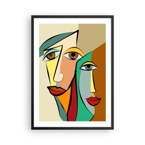 Poster în ramă neagră - Fețe abstracte în stil cubist în culori calde - 50x70cm - Cuplu cubist - Decorațiune modernă pentru perete pentru living și dormitor ARTTOR
