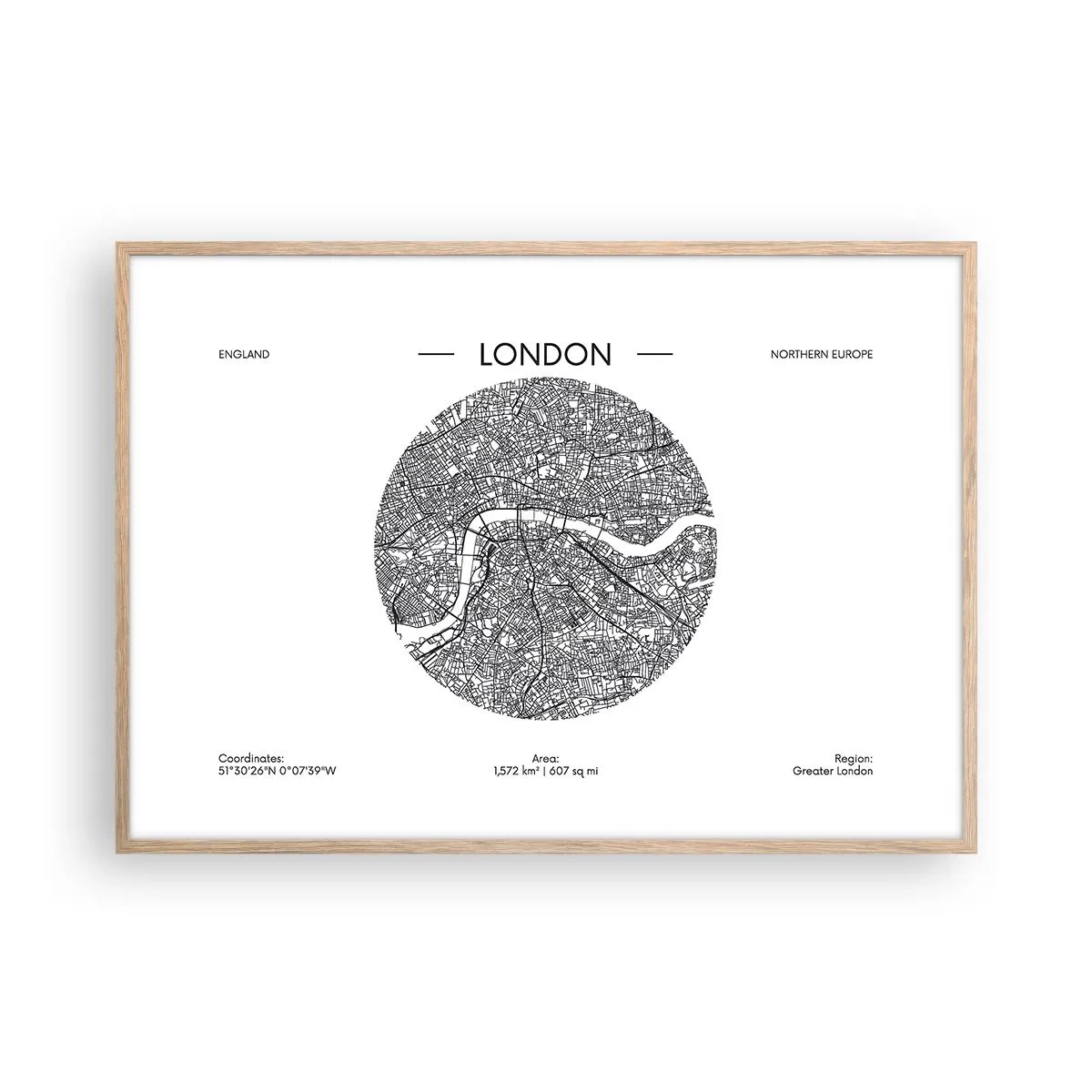 Poster în ramă de stejar deschis - Anatomia Londrei - 100x70 cm