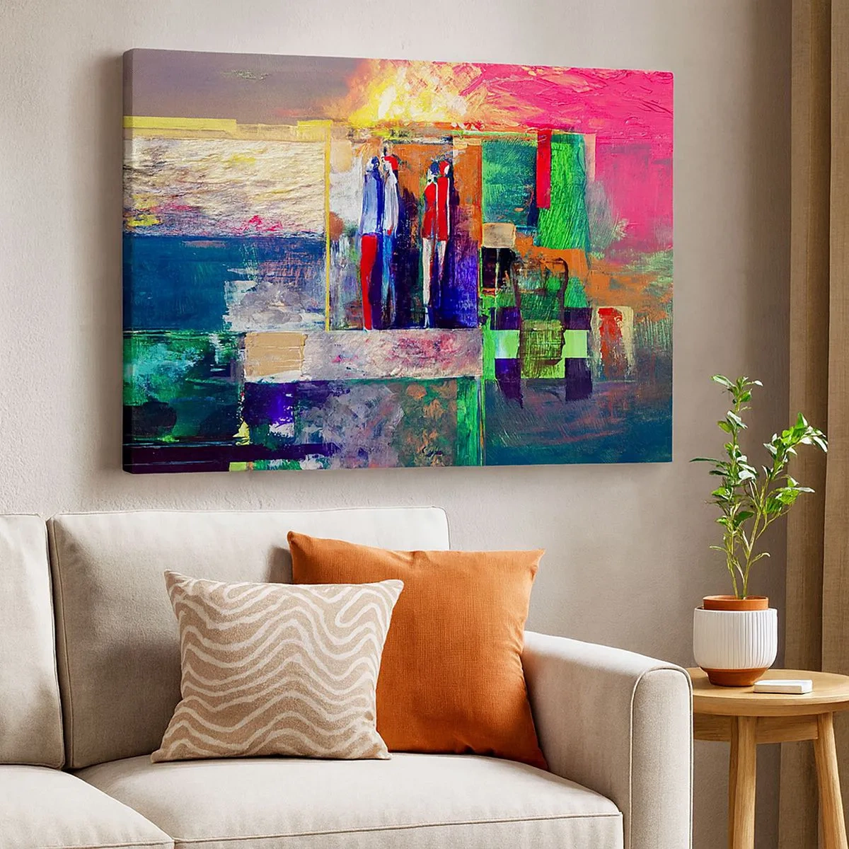 Tablou pe pânză Canvas - Compoziție abstractă cu figuri și modele geometrice - 70x50cm - Relații și emoții - Decorațiune modernă pentru perete pentru living și dormitor ARTTOR