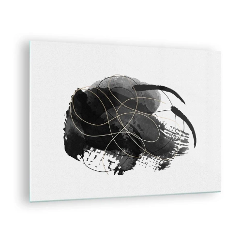 Tablou pe sticlă - O compoziție abstractă de negru cu accente aurii - 70x50cm - Provenit din negru - Decorațiune modernă pentru perete pentru living și dormitor ARTTOR