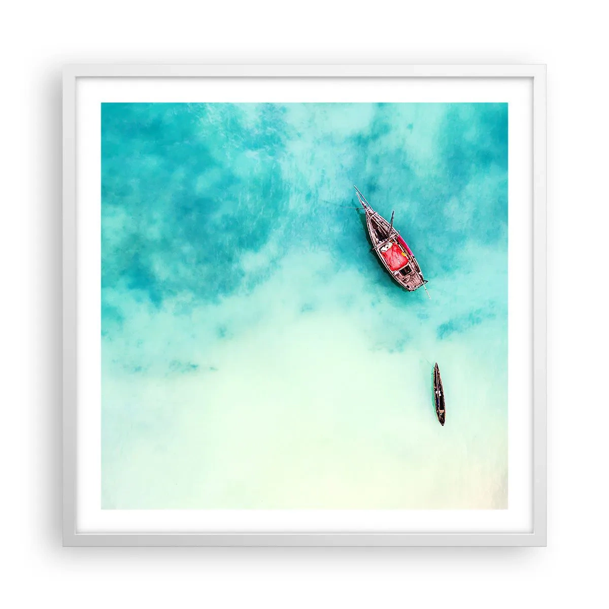 Poster în ramă albă - Pe plajele din Zanzibar, când apele în exces... - 60x60 cm