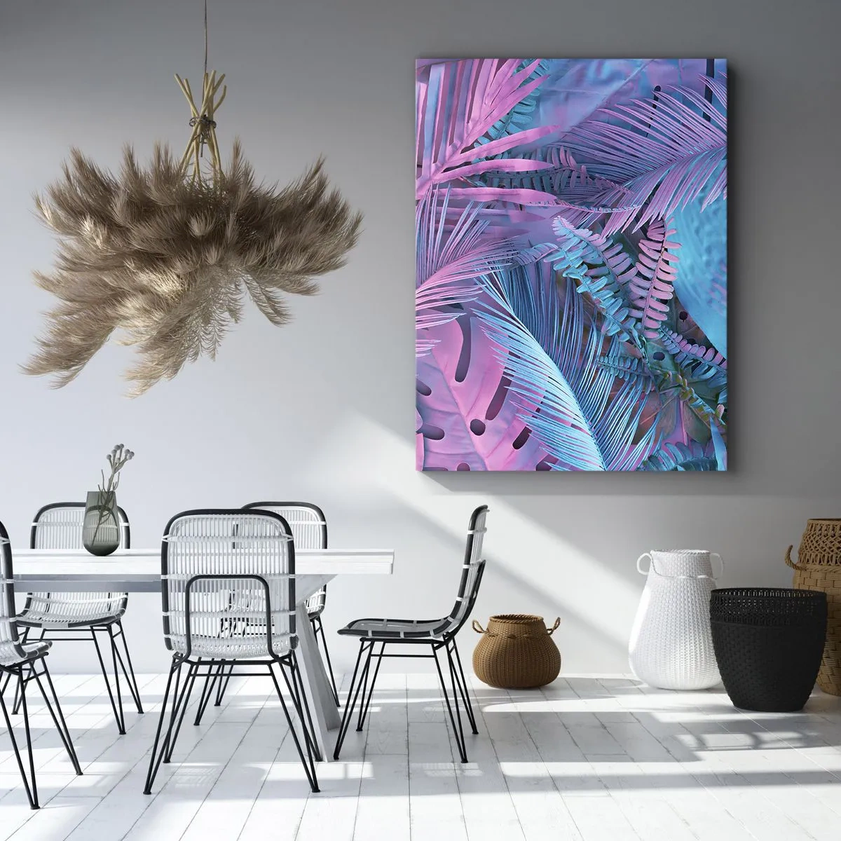 Tablou pe pânză - Palmieri în alb și albastru - 45x80 cm