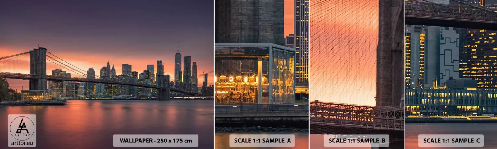 Mostră tapet autocolant Deluxe Sticker - Scufundate în tăcerea liliachie - New York, Oraș, Podul Brooklyn - 100x30 cm