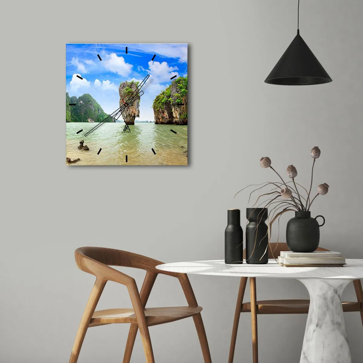 Ceas de perete - Ceas pe sticlă - Minuni naturale stâncoase - 30x30 cm