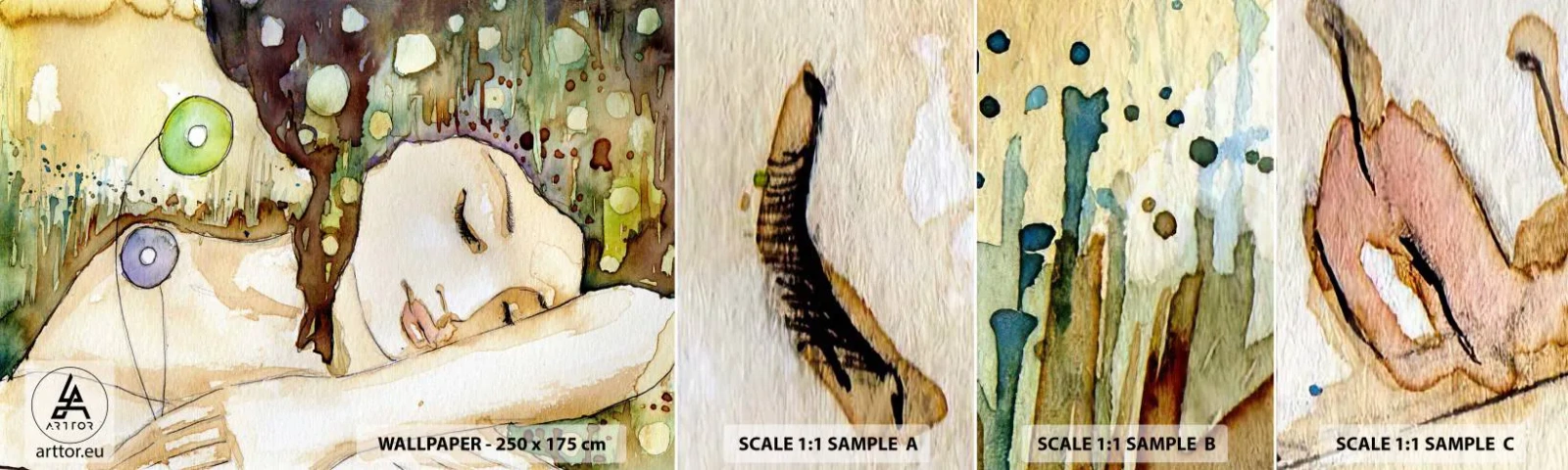 Mostră tapet autocolant Deluxe Sticker - Visul violet smarald - Abstracția, Femeie, Ilustrare - 100x30 cm