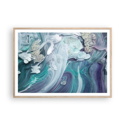 Poster în ramă de stejar deschis - Râuri de albastru - 100x70 cm
