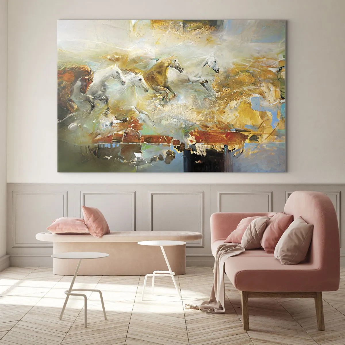 Tablou pe sticlă - Galopând prin lumină - 120x80 cm