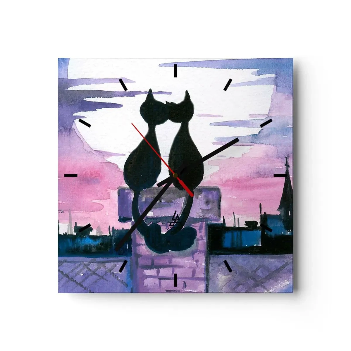 Ceas de perete - Ceas pe sticlă - Rendez-vous sub lună - 40x40 cm