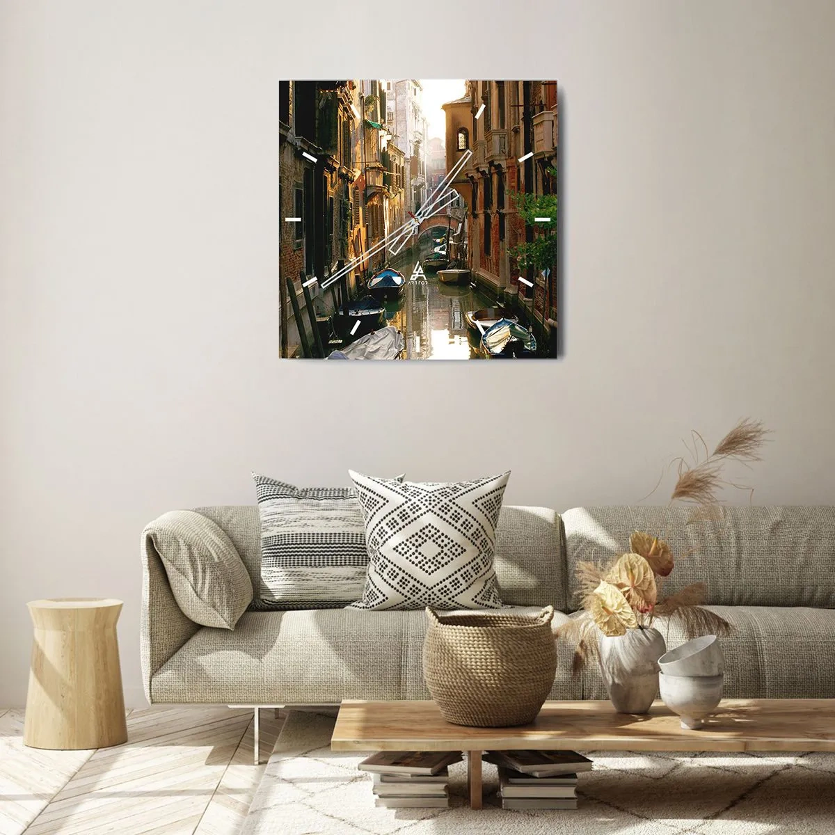 Ceas de perete - Ceas pe sticlă - Pe o străduță venețiană - 40x40 cm