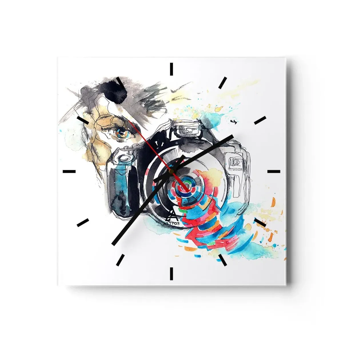 Ceas de perete - Ceas pe sticlă - În ochiul obiectivului - 40x40 cm