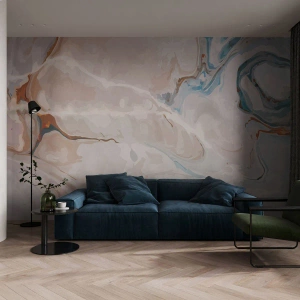 Tapet Premium Canvas - Meandre albastre sub alb - Abstracția, Bucată, Model modern - 350x256 cm