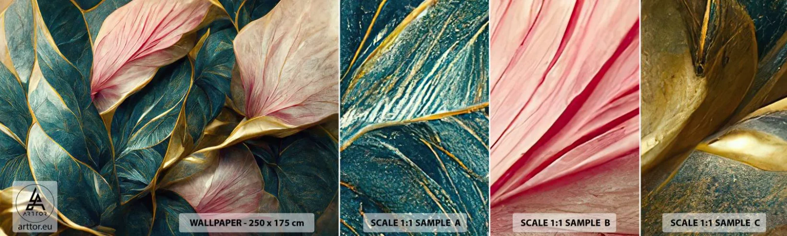 Mostră tapet autocolant Deluxe Sticker - Eleganța naturală și stil - Art Deco, Flori, Eleganţă - 100x30 cm