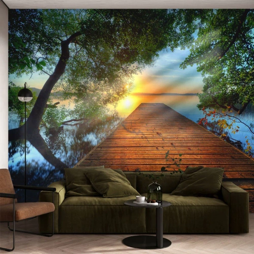 Tapet Premium Sand - Nu te grăbi, stai jos - Peisaj, Pod de lemn, Lac - 300x210 cm