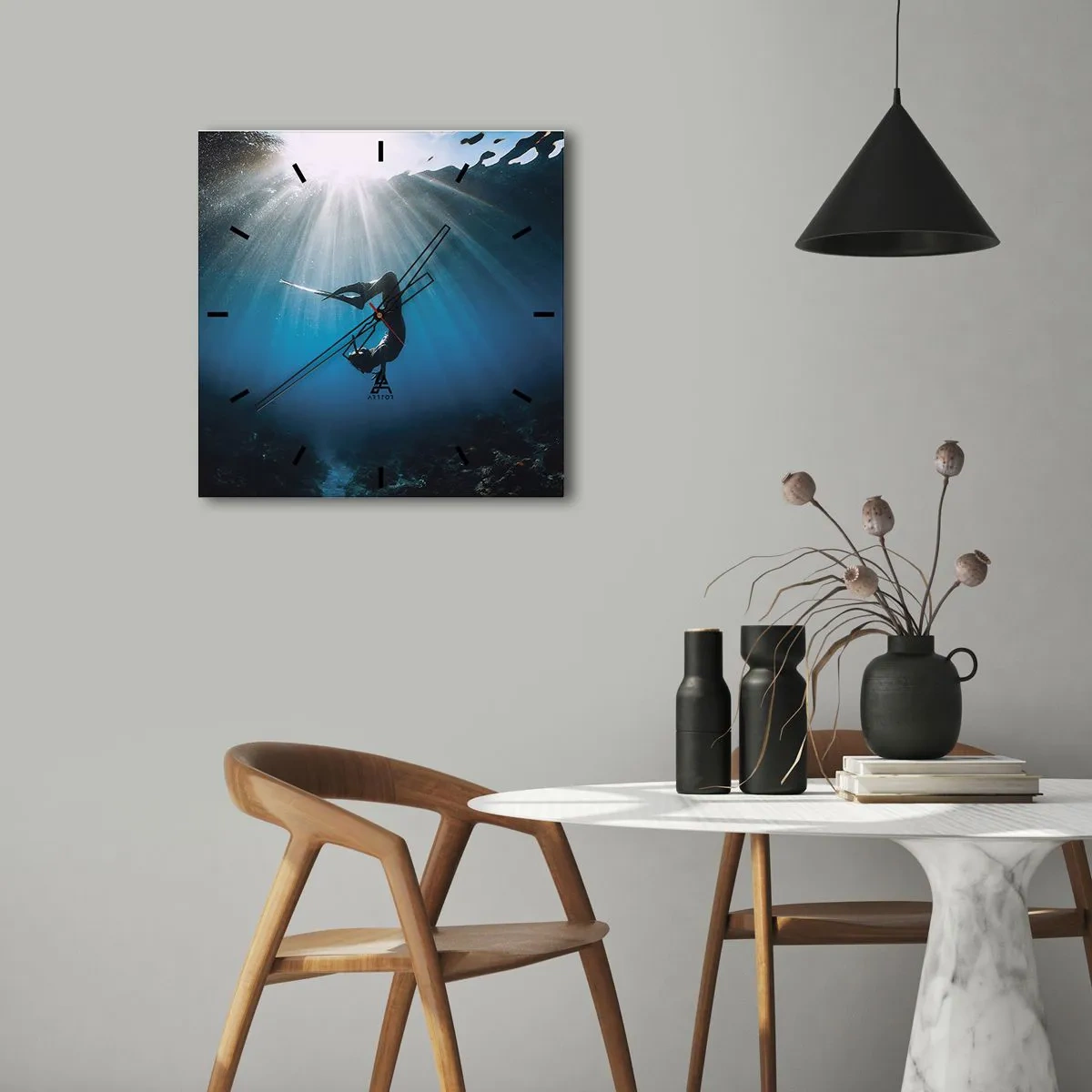 Ceas de perete - Ceas pe sticlă - Dans subacvatic - 40x40 cm