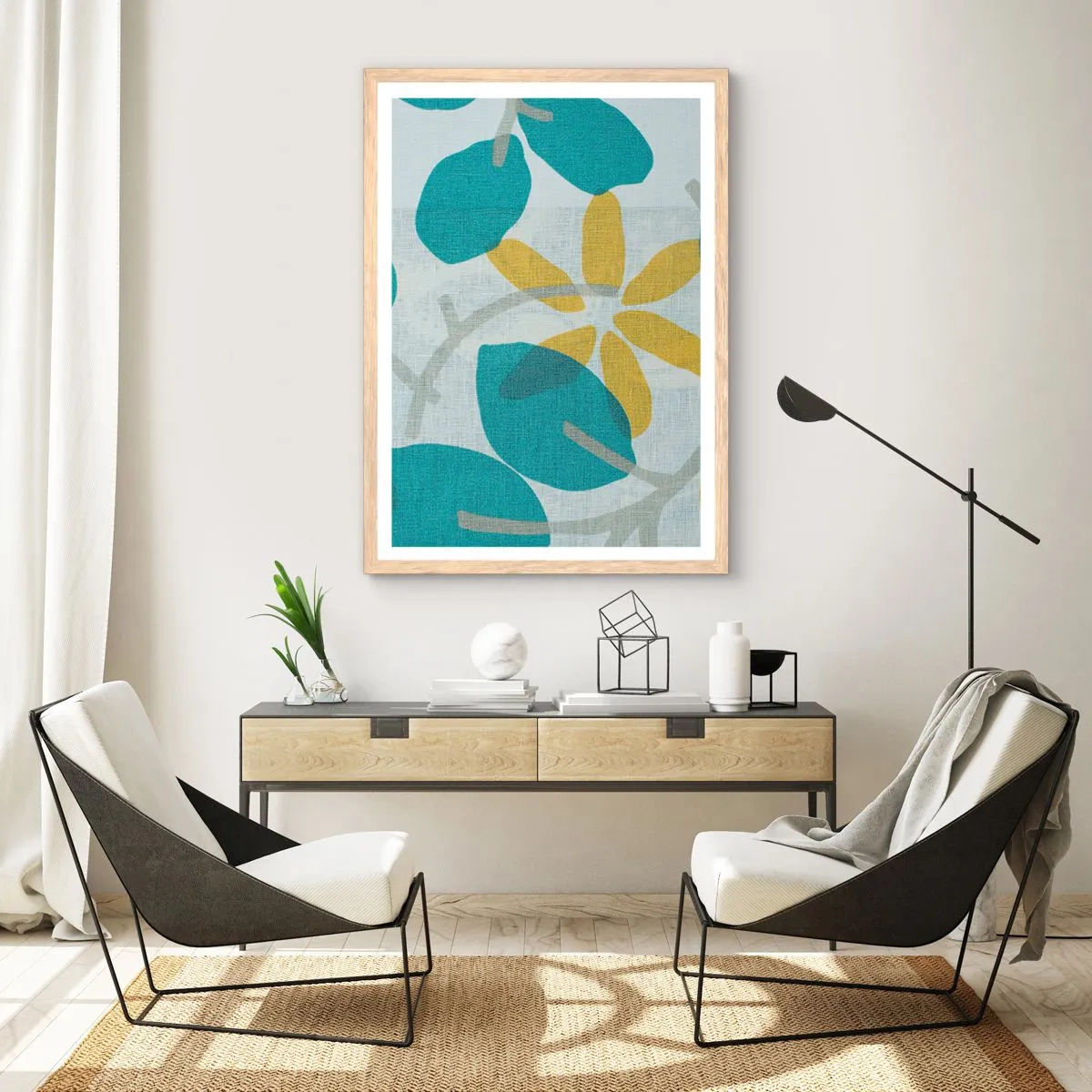 Poster în ramă de stejar deschis - Printre frunzele de azur - 30x40 cm