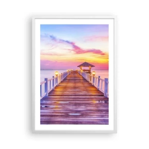 Poster în ramă albă - Tăcerea serii în liliac-auriu - 50x70 cm