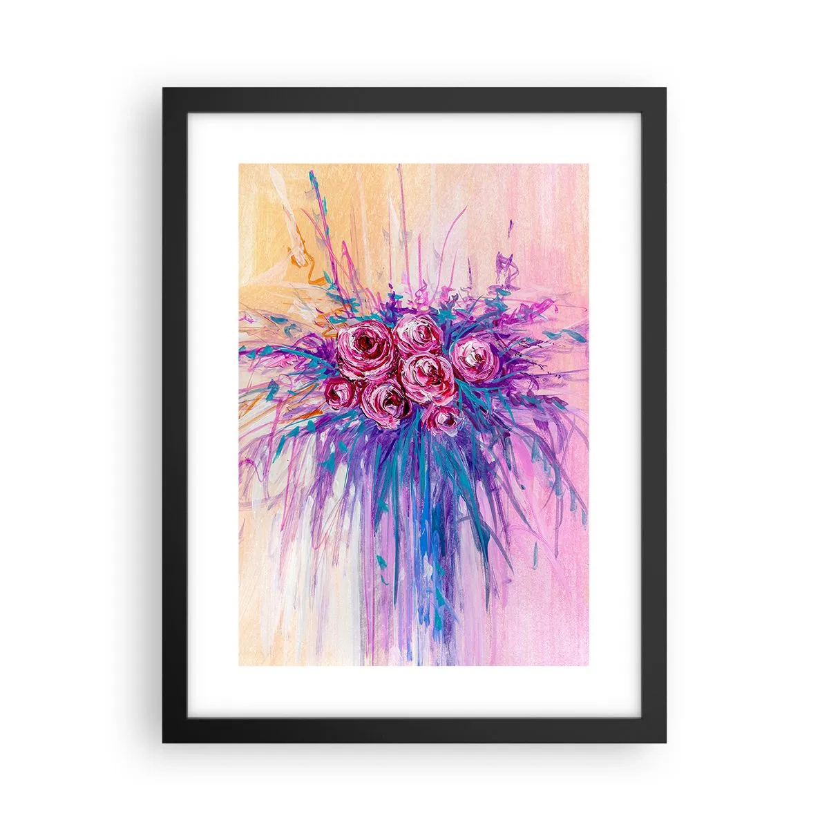 Poster în ramă neagră - Fântână de trandafiri - 30x40 cm