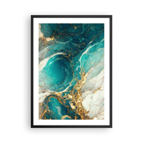 Poster în ramă neagră - Abstracție turcoaz cu accente aurii - 50x70cm - Compoziție cu vene aurii - Decorațiune modernă pentru perete pentru living și dormitor ARTTOR
