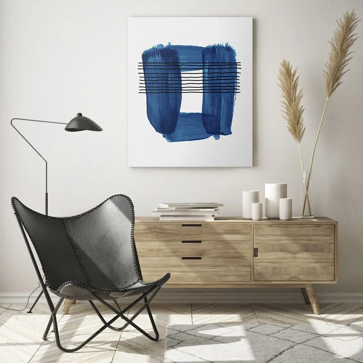 Tablou pe sticlă - Compoziție albastru-negru - 70x100 cm