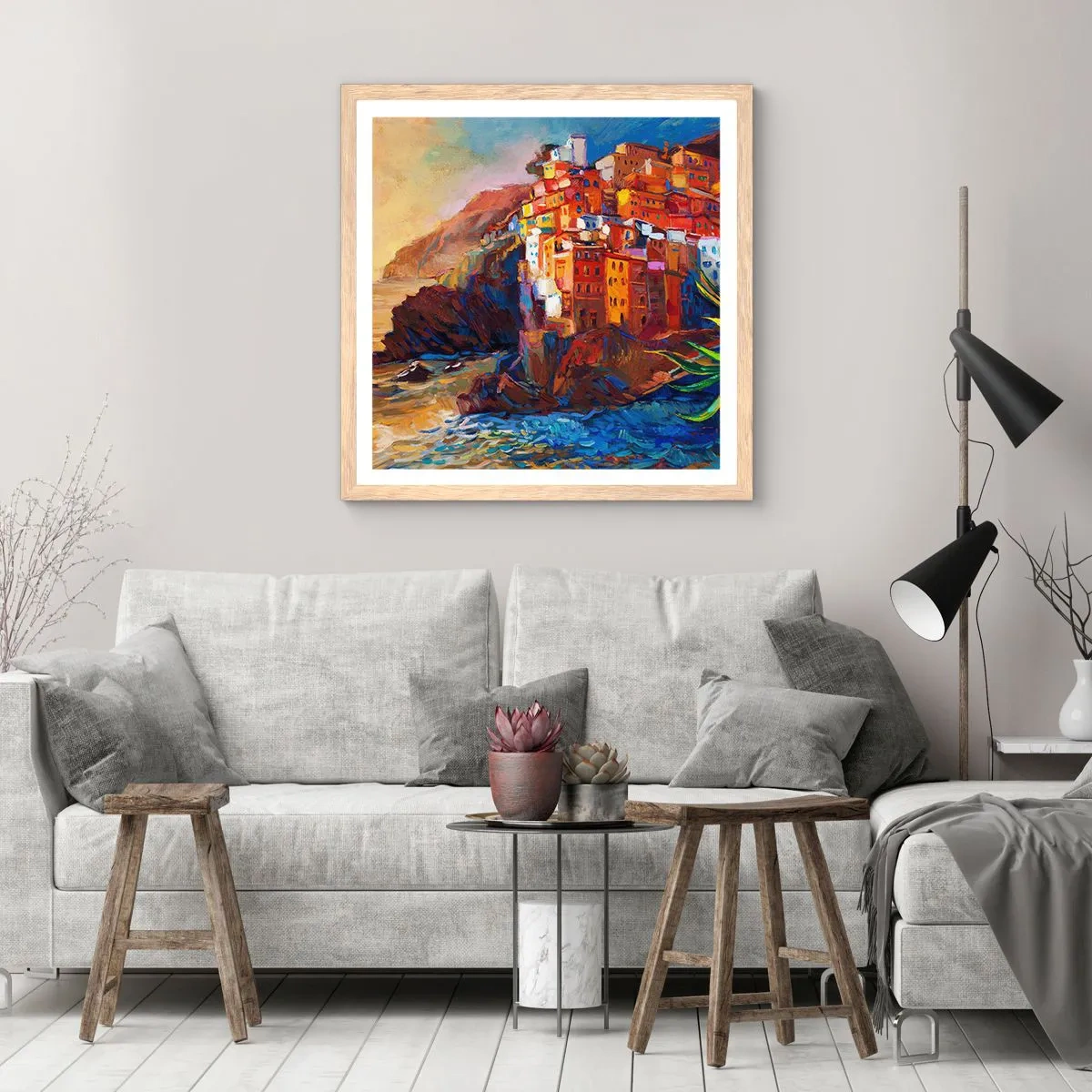 Poster în ramă de stejar deschis - Oraș italian de vis - 60x60 cm