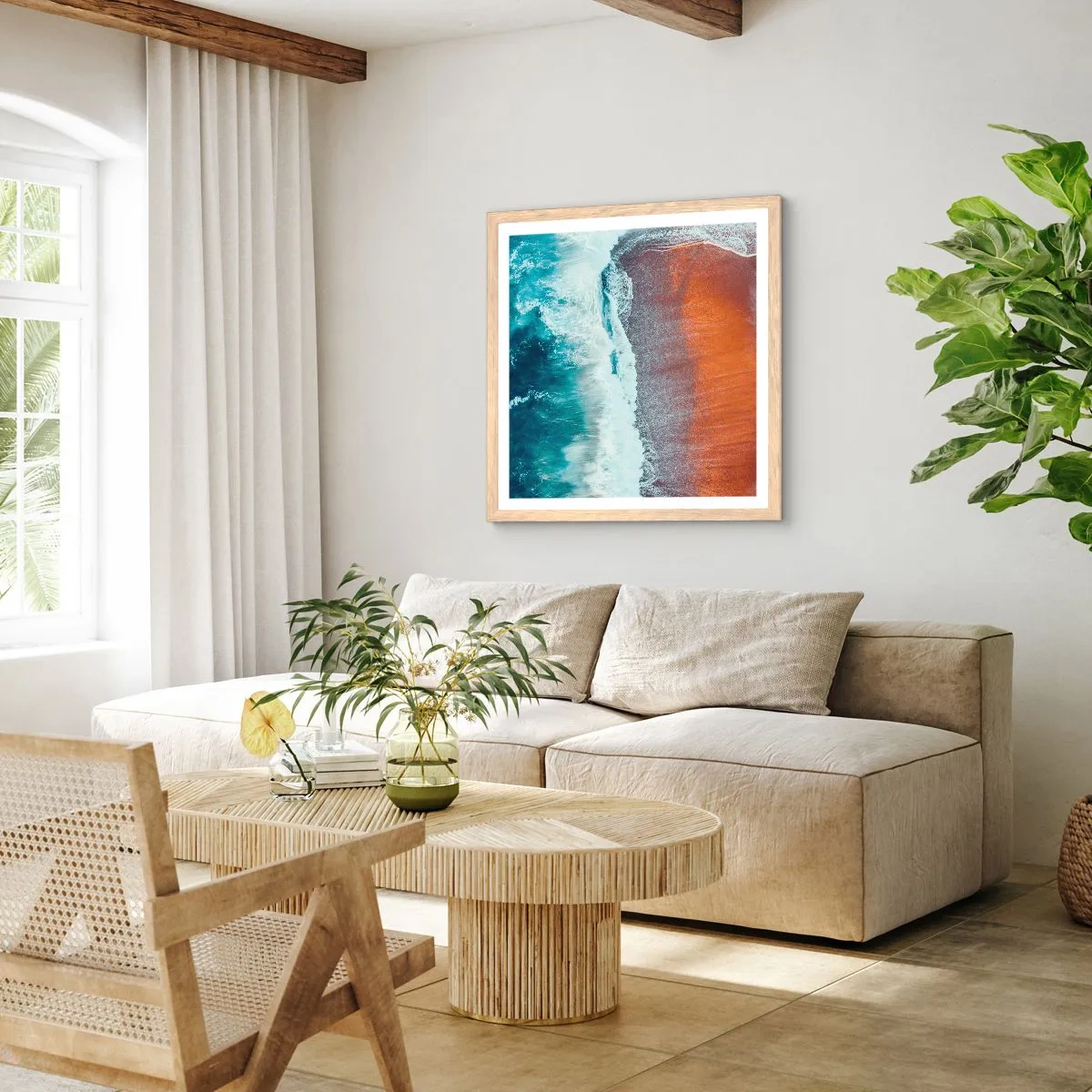 Poster în ramă de stejar deschis - Atingerea oceanului - 60x60 cm