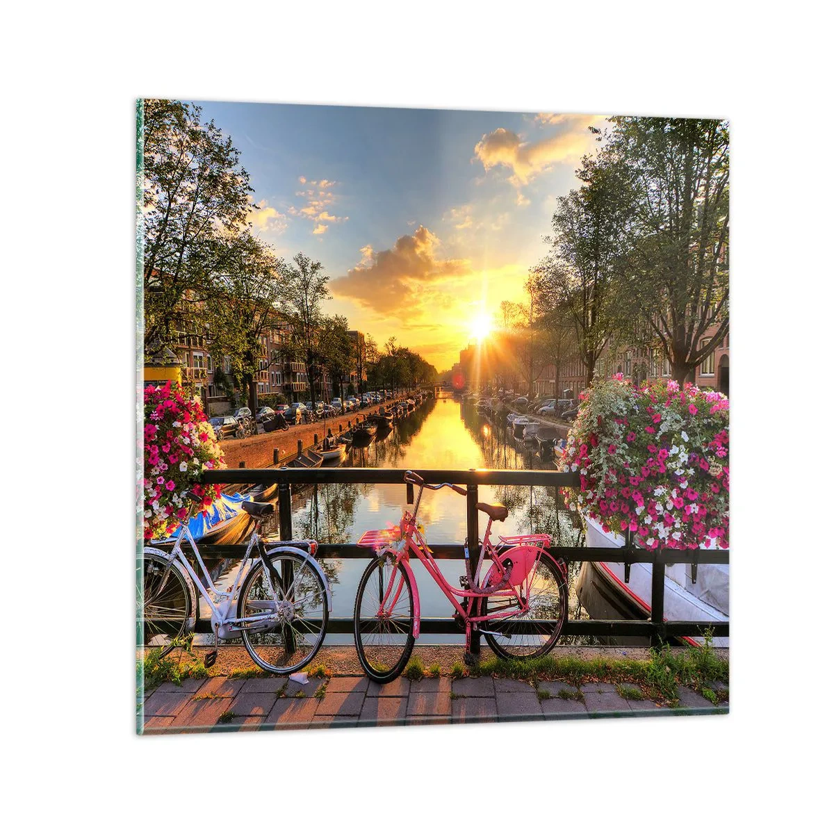Tablou pe sticlă - Dimineața de primăvară în Amsterdam - 30x30 cm