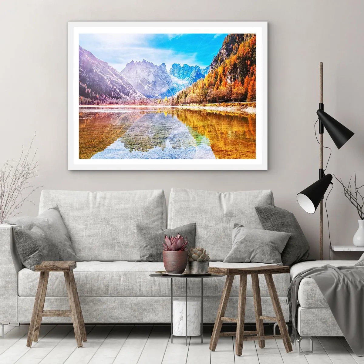 Poster în ramă albă - Iar în munți începe toamna - 100x70 cm
