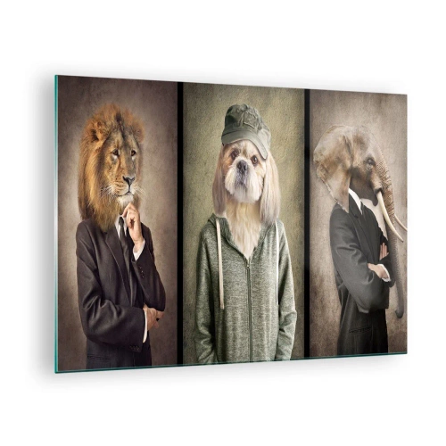Tablou pe sticlă - Trei animale în stiluri diferite, de la elegant la casual - 70x50cm - Be cool - Decorațiune modernă pentru perete pentru living și dormitor ARTTOR