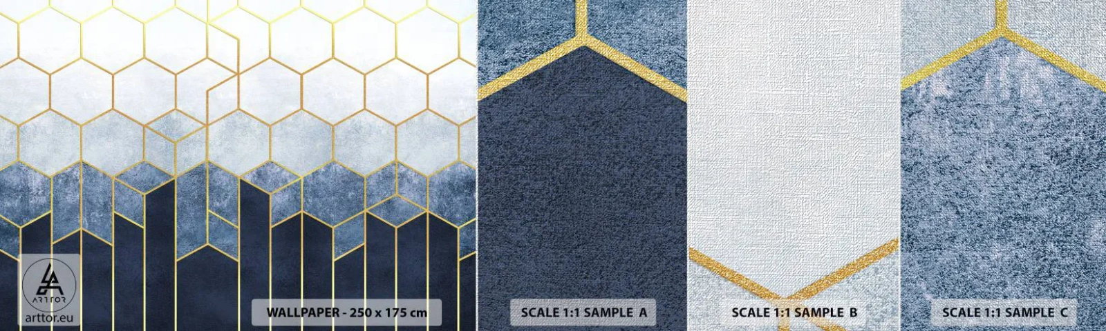 Mostră tapet Premium Canvas - Compoziție în ritm sincopat - Abstracția, Bucată, Hexagon - 100x30 cm