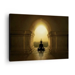 Tablou pe pânză Canvas - Silueta unei persoane care meditează în lumina soarelui care apune - 70x50cm - Armonie completă - Decorațiune modernă pentru perete pentru living și dormitor ARTTOR