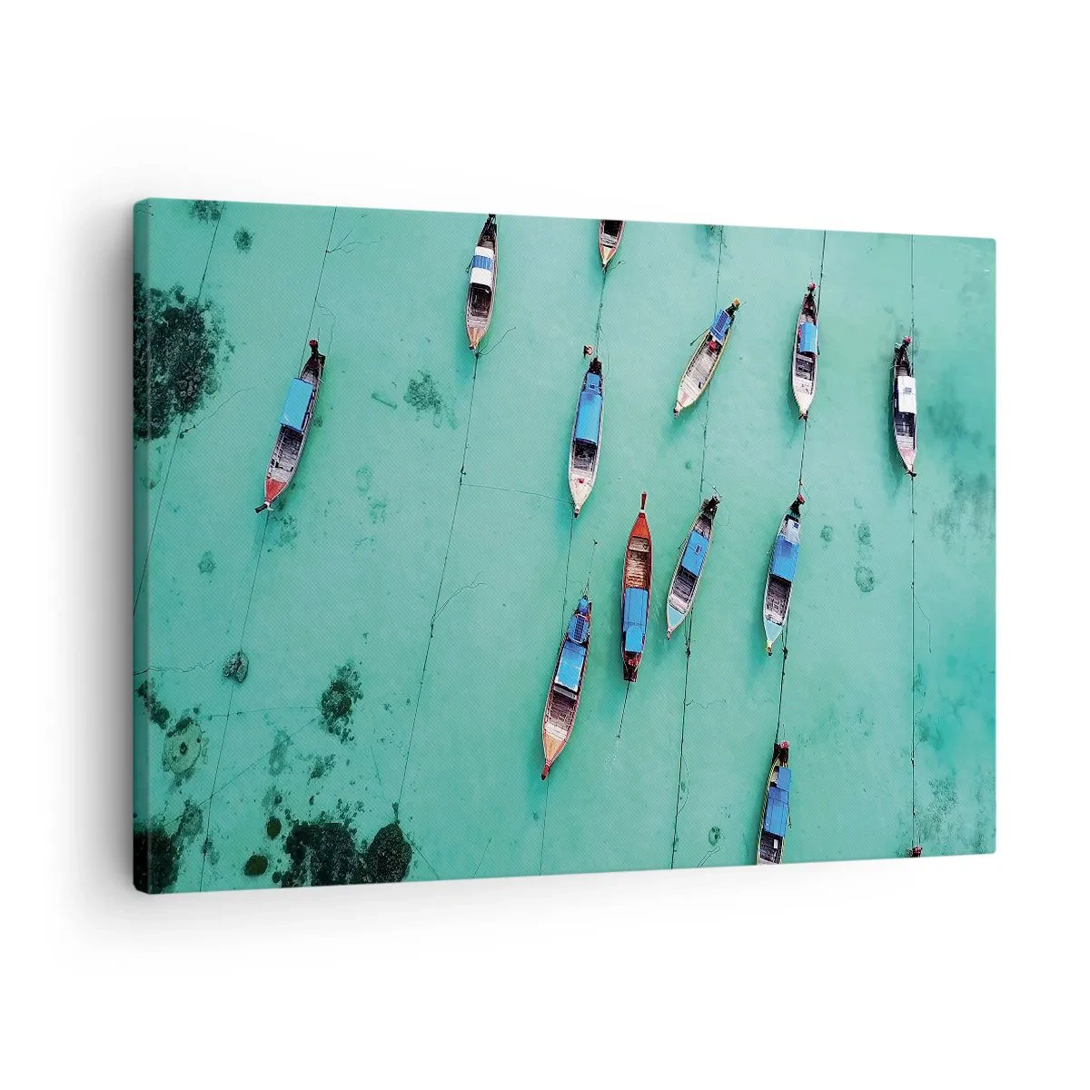 Tablou pe pânză Canvas - O vedere de sus a bărcilor pe apa turcoaz - 70x50cm - În așteptare - Decorațiune modernă pentru perete pentru living și dormitor ARTTOR